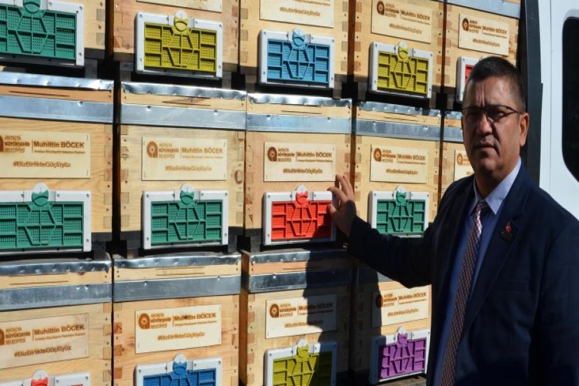 BÜYÜKŞEHİR BELEDİYESİ ALANYALI BAL ÜRETİCİLERİNE ARI KOVAN HİBE ETTİ