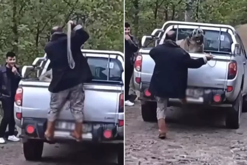 KAMYONET KASASINDAKİ KÖPEĞİ HALATLA DÖVDÜ