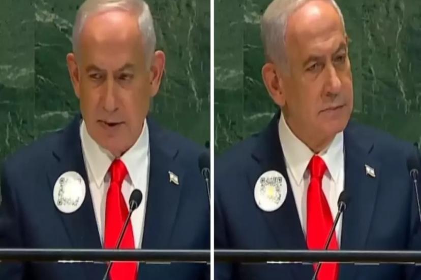 NETANYAHU "GÜLMENİZ GEREKİYORDU" DEDİ, SALONDAN ÇIT ÇIKMADI