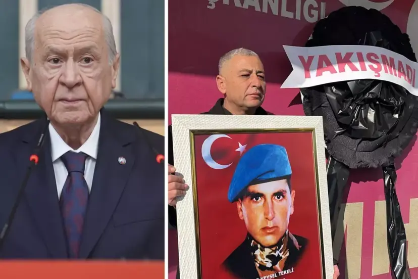ŞEHİT AİLELERİ, MHP İL BAŞKANLIĞI ÖNÜNE "YAKIŞMADI" YAZILI SİYAH ÇELENK BIRAKTI 